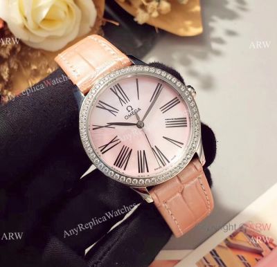 High Quality Replica Omega De Ville Tresor Ladies Watches Pink MOP